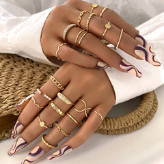 Vintage Hollow Butterfly Ring Set for Women - 22 Pieces