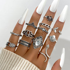 Vintage Hollow Butterfly Ring Set for Women - 22 Pieces