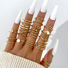 Vintage Hollow Butterfly Ring Set for Women - 22 Pieces