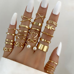 Vintage Hollow Butterfly Ring Set for Women - 22 Pieces