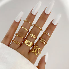 Vintage Hollow Butterfly Ring Set for Women - 22 Pieces