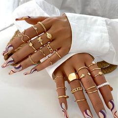 Vintage Hollow Butterfly Ring Set for Women - 22 Pieces