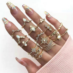 Vintage Hollow Butterfly Ring Set for Women - 22 Pieces