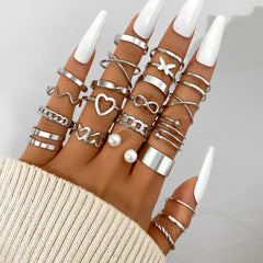 Vintage Hollow Butterfly Ring Set for Women - 22 Pieces
