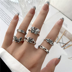 Vintage Hollow Butterfly Ring Set for Women - 22 Pieces