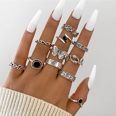 Vintage Hollow Butterfly Ring Set for Women - 22 Pieces