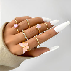 Vintage Hollow Butterfly Ring Set for Women - 22 Pieces